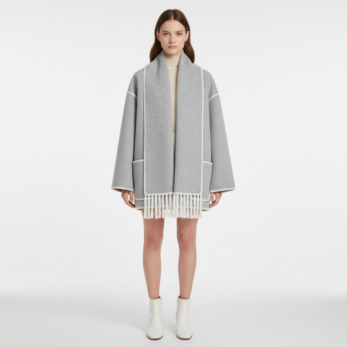 Women's Hooded Coat with Contrast Trim and Pockets