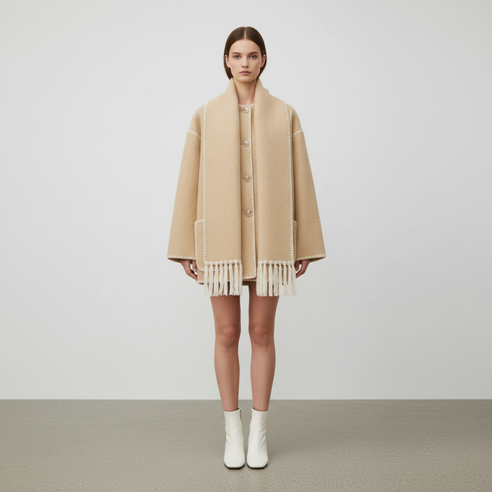 Women's Hooded Coat with Contrast Trim and Pockets