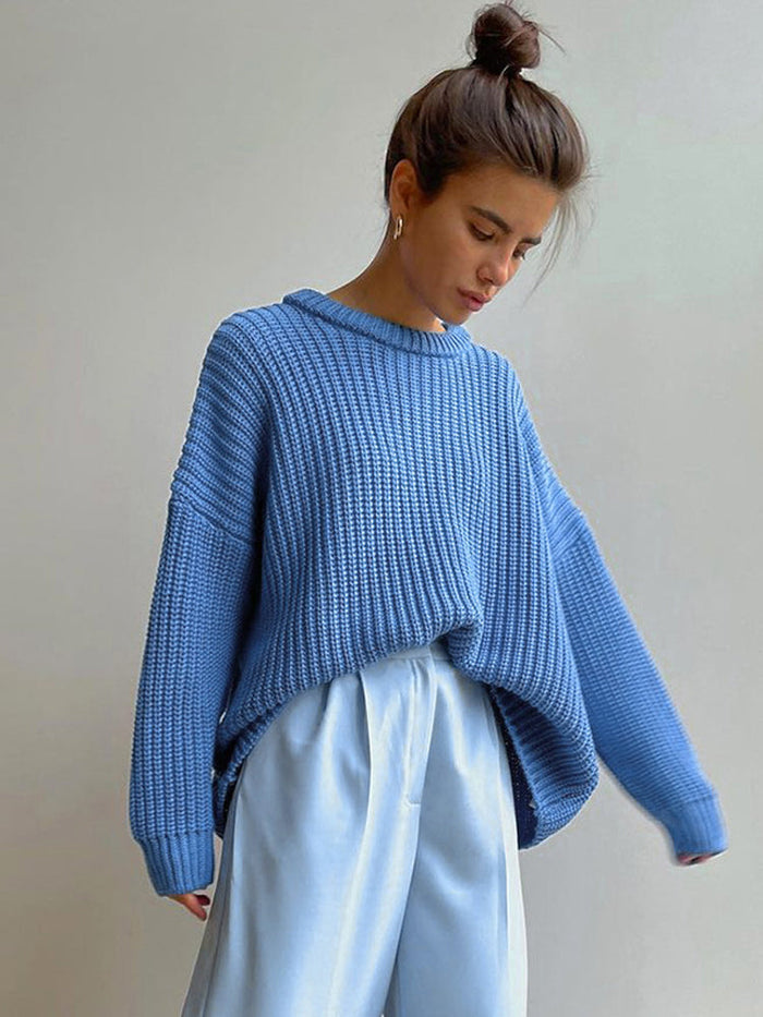 Women's Oversized Chunky Knit Jumper Crew Neck