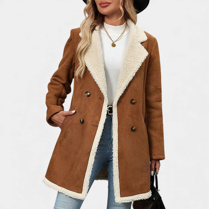 Women's Sherpa-Lined Double-Breasted Coat Longline