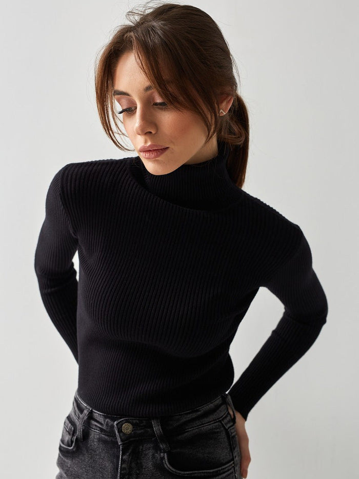 Women's Ribbed Turtleneck Jumper with Thumbhole Cuffs