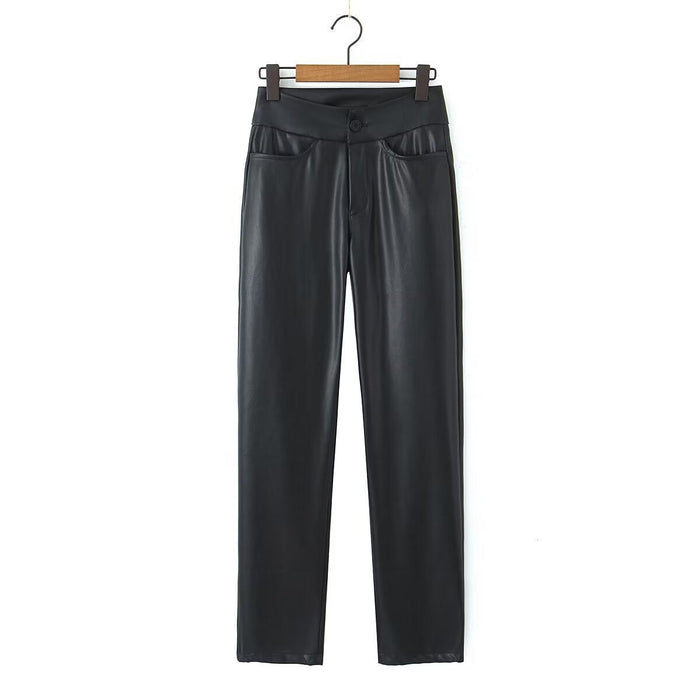 Women's Faux Leather Trousers Slim Fit with Pockets