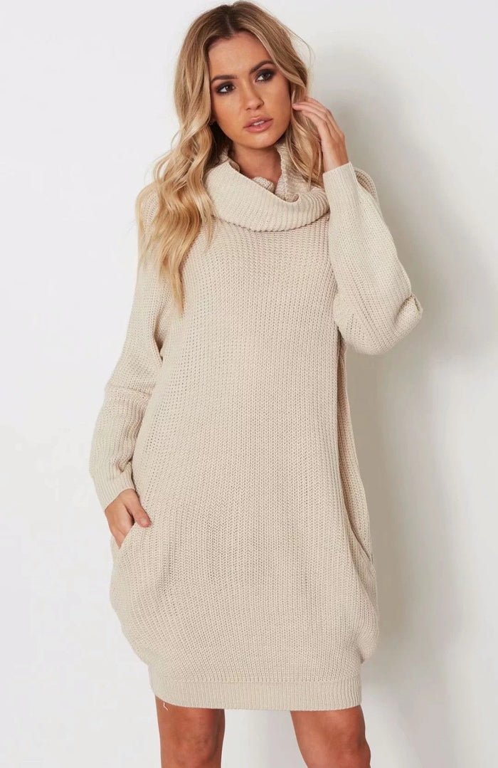 Women's Turtleneck Knit Dress with Side Pockets