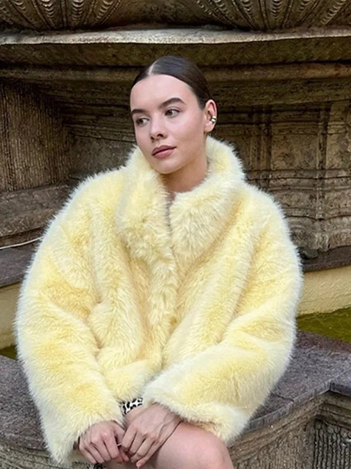 Women's Oversized Faux Fur Jacket with Statement Sleeves