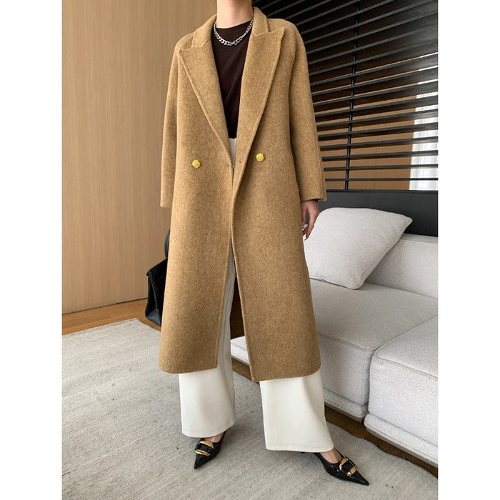 Women's Double-Breasted Wool-Blend Longline Coat
