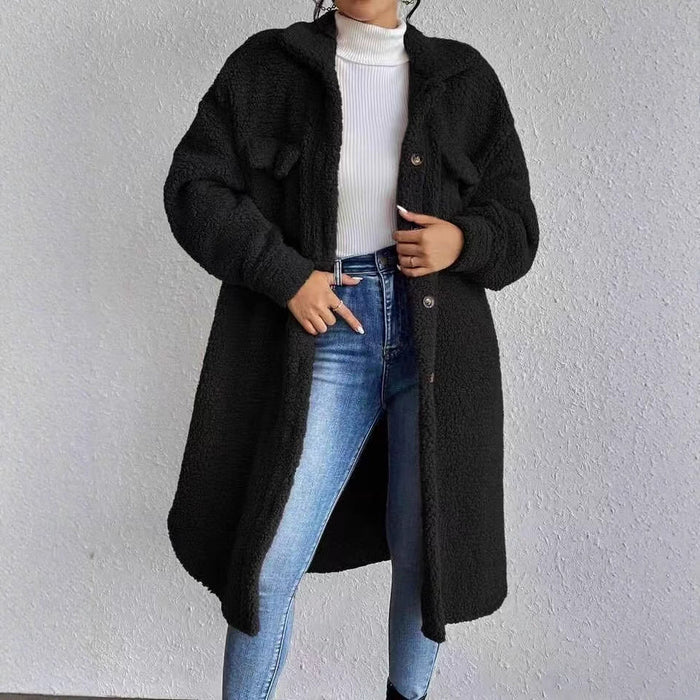 Women's Longline Teddy Coat with Button Closure