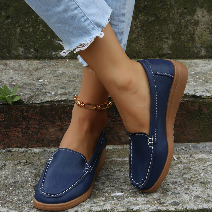 Women's Slip-On Loafers with Contrast Stitching and Wedge Sole