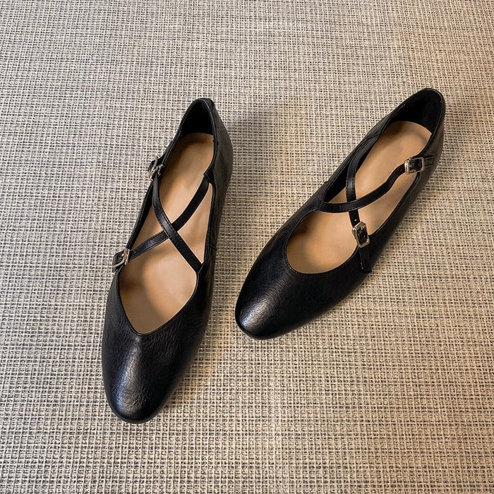 Women's Cross-Strap Ballet Flats with Pointed Toe