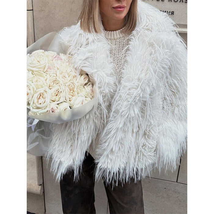 Women's Fluffy Faux Fur Jacket Open Front Cropped