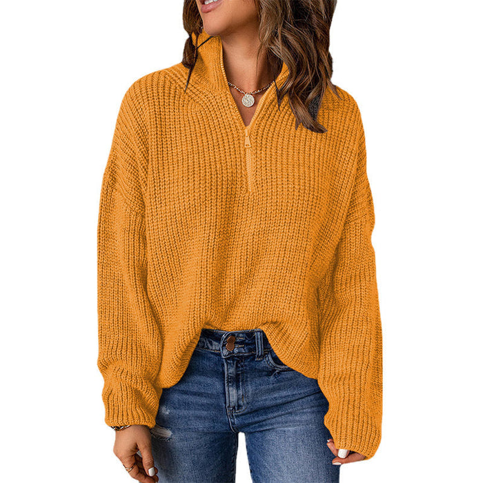 Women's Ribbed Half-Zip Jumper with Stand Collar