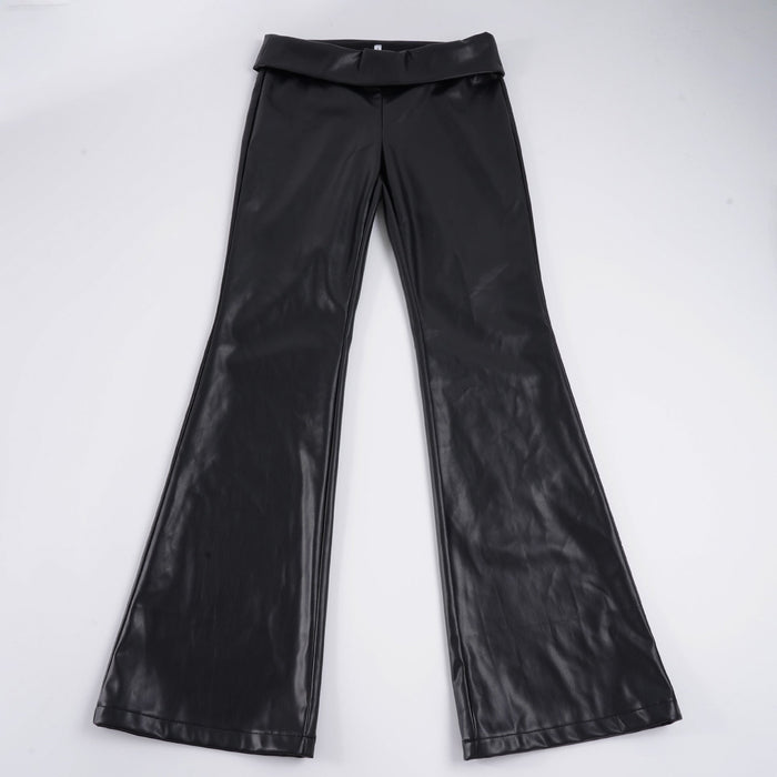 Women's Flared Faux Leather Trousers High Waisted