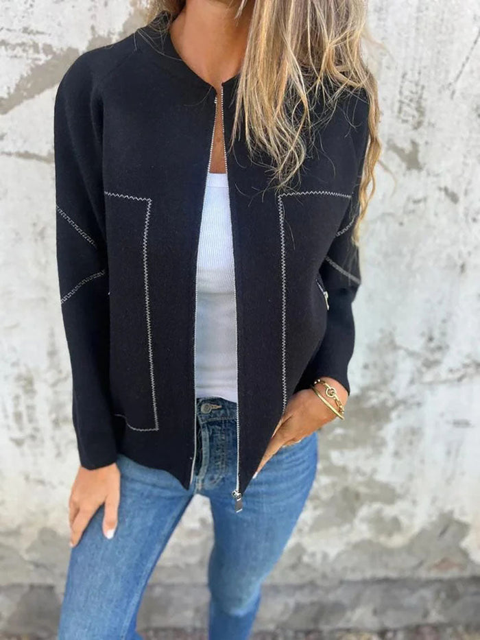 Women's Zip Bomber Jacket with Contrast Stitching