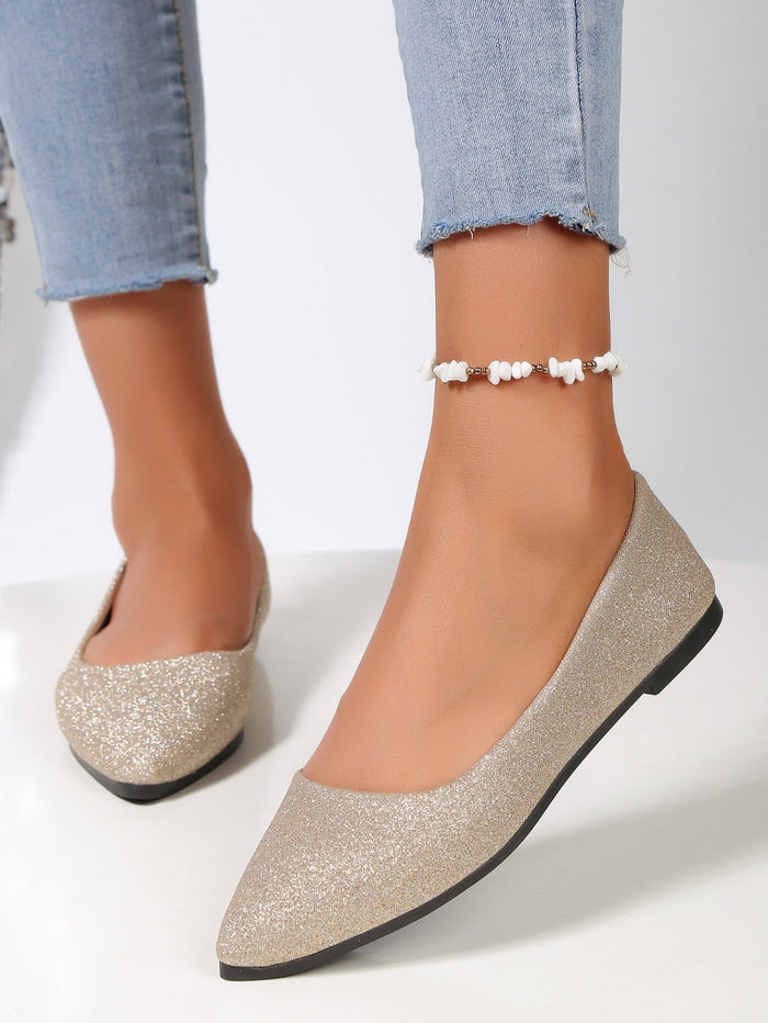 Women's Glitter Ballet Flats with Pointed Toe