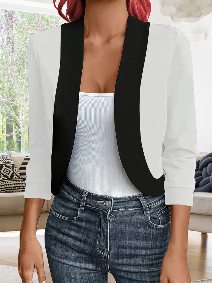 Women's Colourblock Open-Front Blazer Cropped Fit