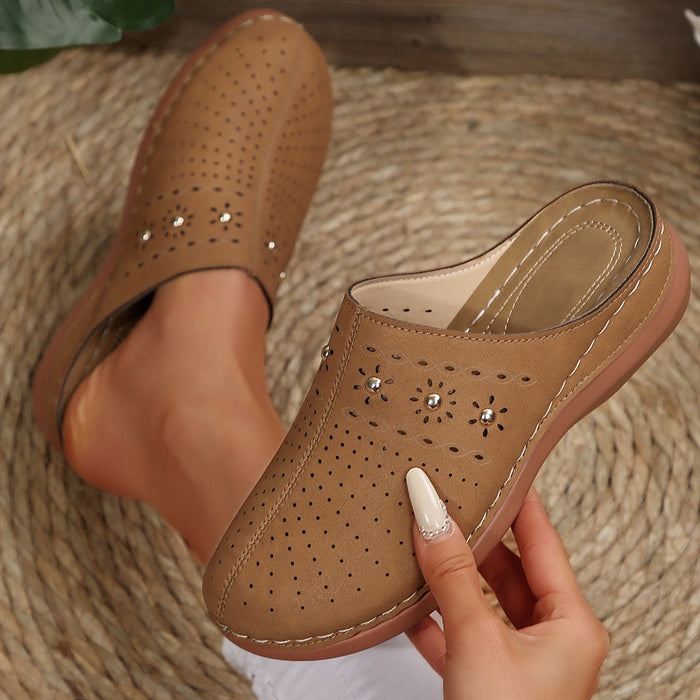 Women's Perforated Slip-On Mules with Stud Detailing