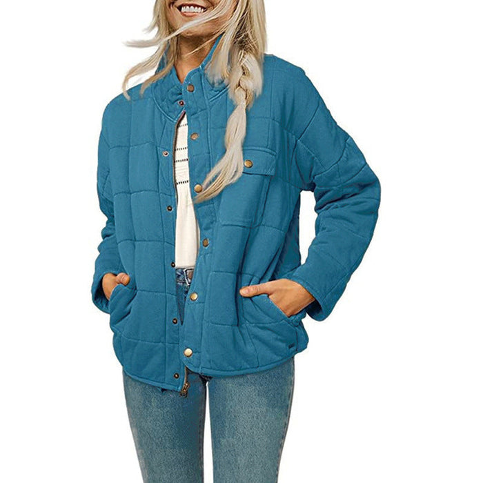 Women's Quilted Bomber Jacket with Snap Button Closure