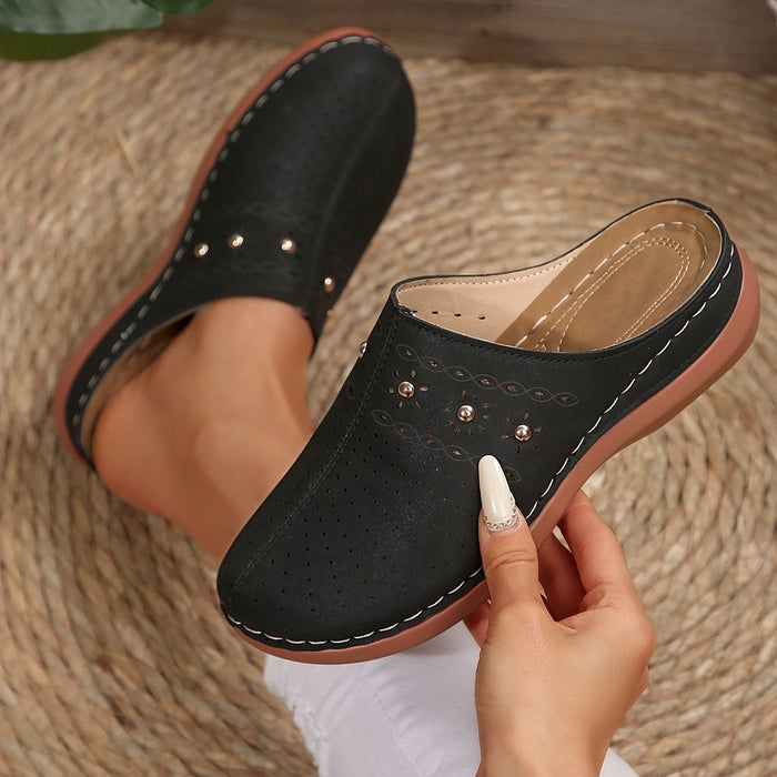 Women's Perforated Slip-On Mules with Stud Detailing