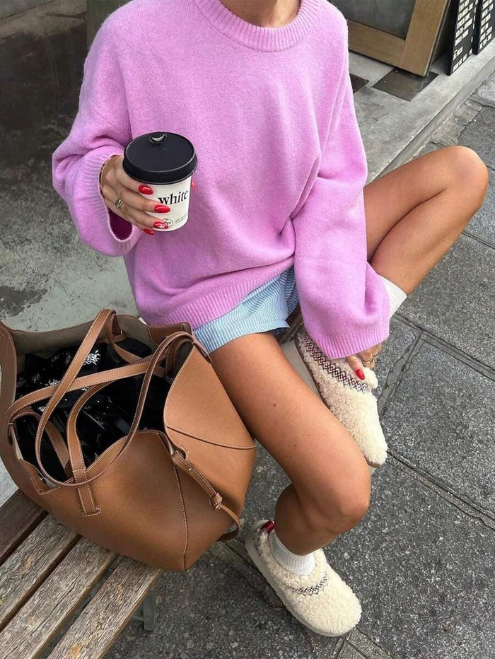 Women's Soft Oversized Crew Neck Jumper with Dropped Shoulders
