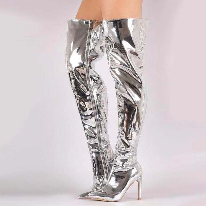 Women's Over-the-Knee Boots Metallic Stiletto Heel Zip