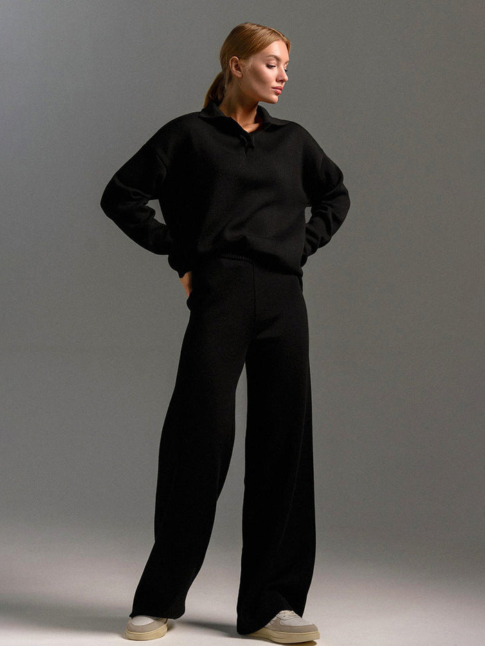 Women's Collared Loungewear Set Wide-Leg Trousers