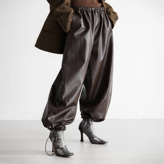 Women's Faux Leather Joggers with Elasticated Waist