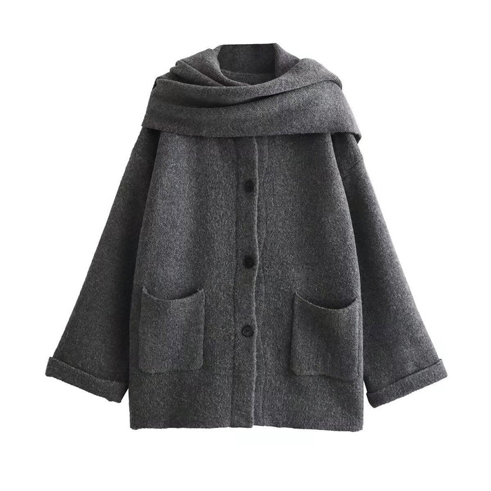 Women's Oversized Wool-Blend Coat with Patch Pockets