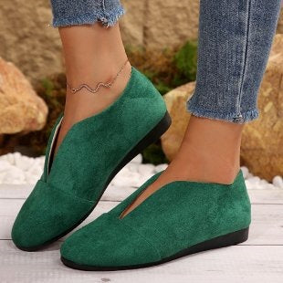 Women's V-Cut Slip-On Loafers Flat Casual Shoes