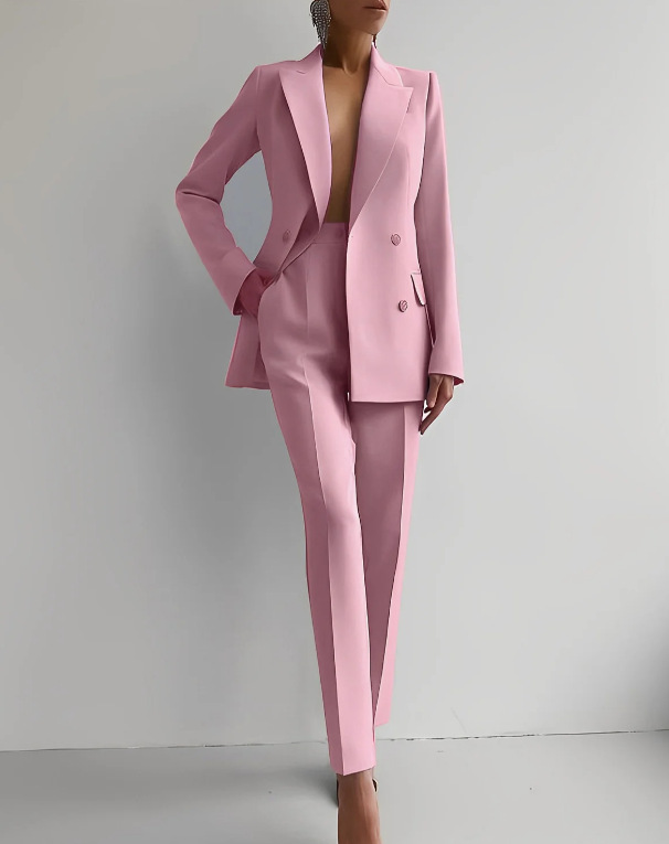 Women's Double-Breasted Blazer Trouser Set with Notched Lapels