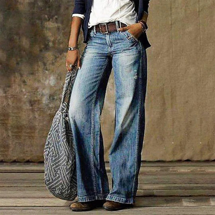 Women's Vintage Wide-Leg Jeans Mid-Rise Faded