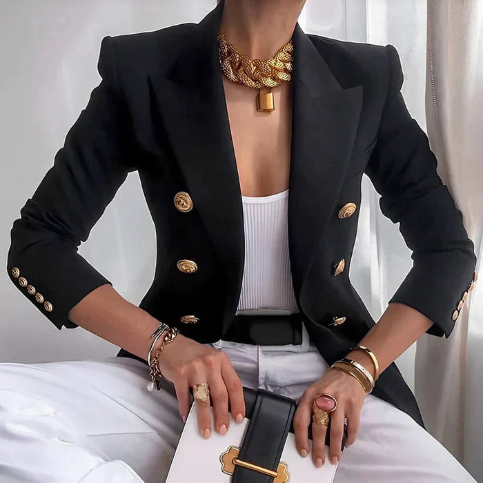 Women's Double-Breasted Tailored Blazer with Gold Buttons