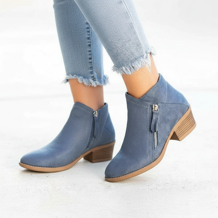 Women's Ankle Boots with Side Zip and Block Heel