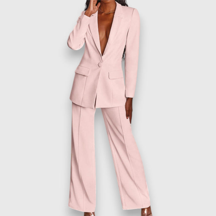 Women's Tailored Blazer Suit Set with Flared Trousers