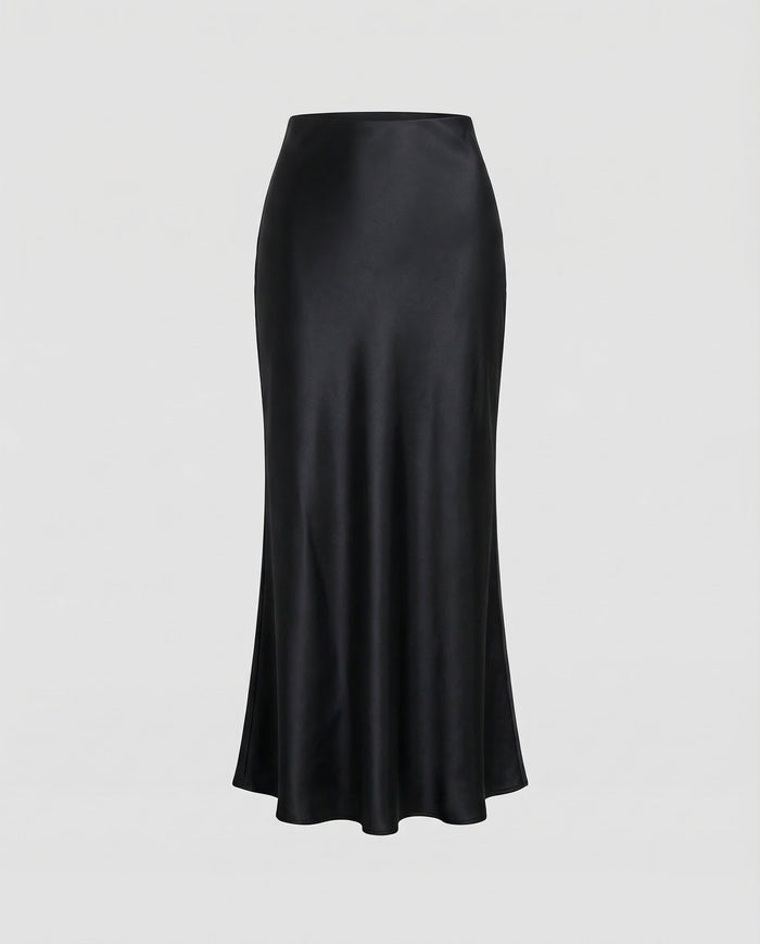 Women's Bias-Cut Midi Skirt Satin-Finish High-Waist