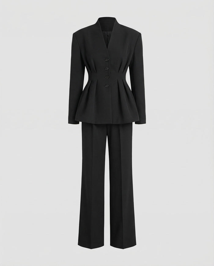 Women's Tailored Suit Blazer Trousers Peplum Detail