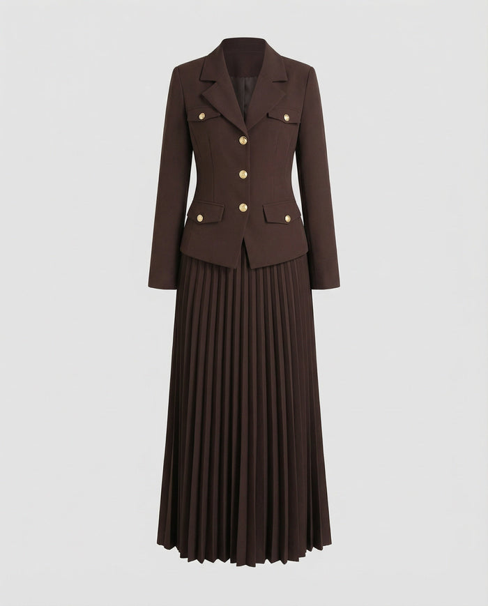 Women's Tailored Blazer and Pleated Maxi Skirt Set