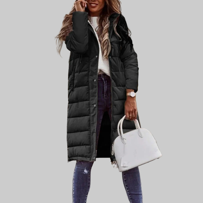 Women's Quilted Hooded Long Puffer Jacket with Pockets