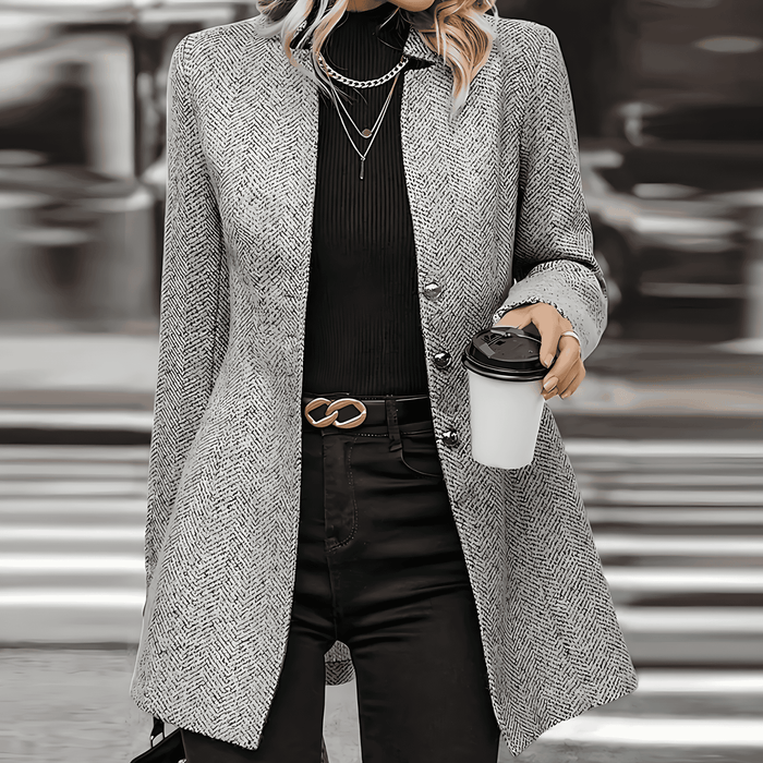 Women's Herringbone Longline Blazer with Open Front