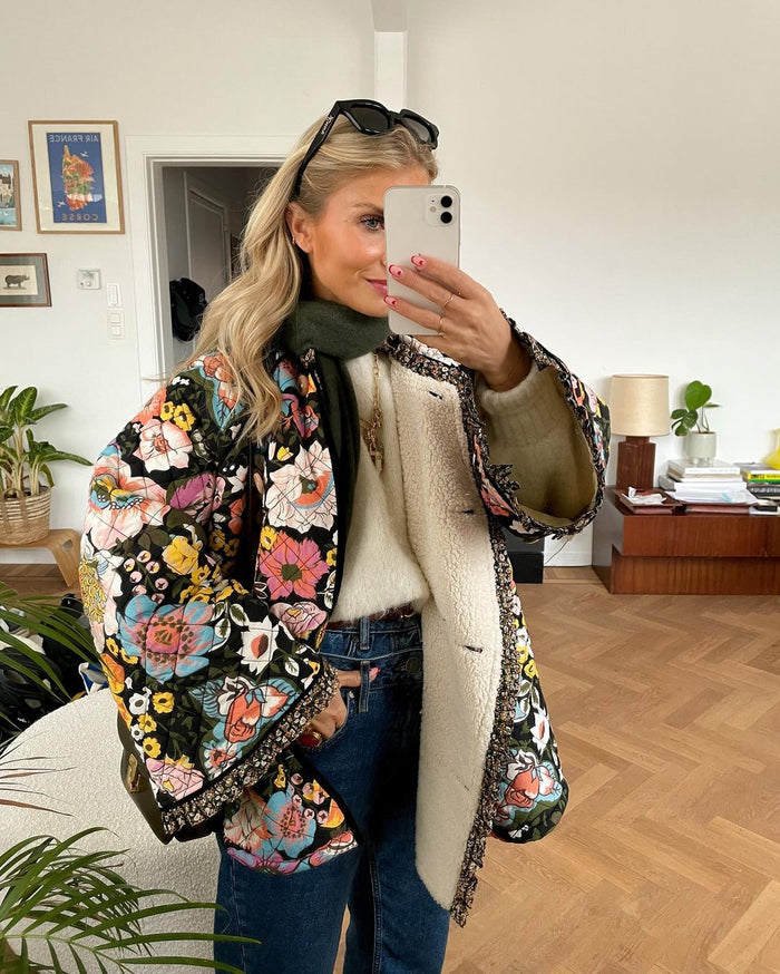 Women's Floral Quilted Jacket Reversible Kimono Style