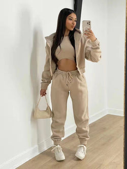 Women's 3-Piece Tracksuit Set Hoodie Joggers Gilet