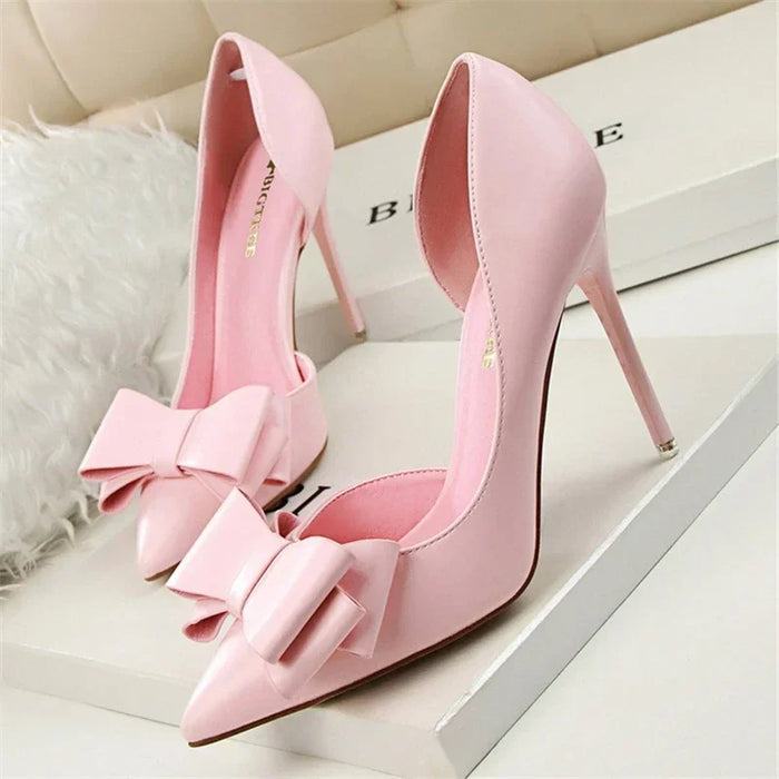 Women's Pointed-Toe Pumps with Bow Detail on High Heel
