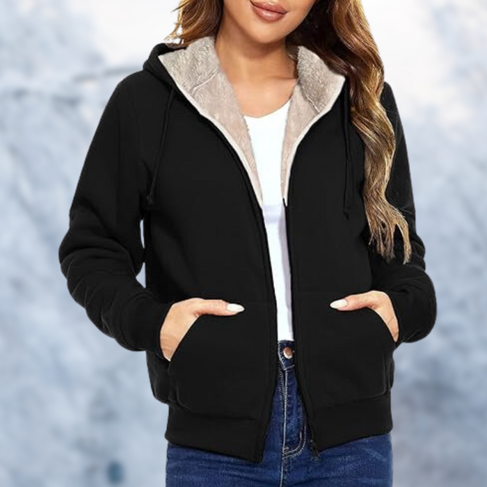 Women's Hooded Sherpa-Lined Zip Jacket with Pockets