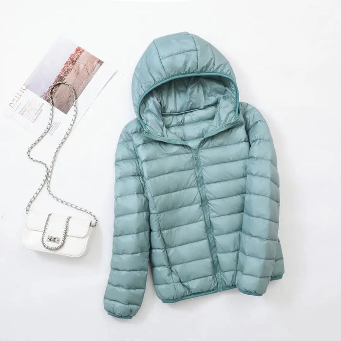 Women's Lightweight Hooded Puffer Jacket with Zip Closure