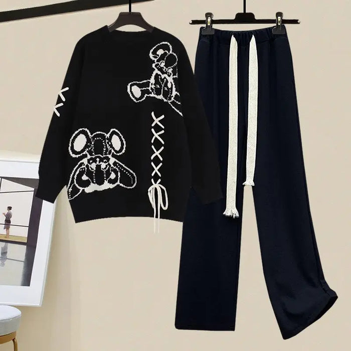 Women's Graphic Sweatshirt and Wide-Leg Trousers Set