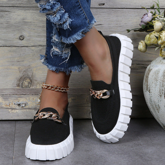 Women's White Chain Detail Platform Loafers with Chunky Sole