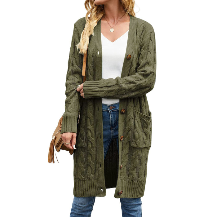 Women's Cable-Knit Long Cardigan with Button Front