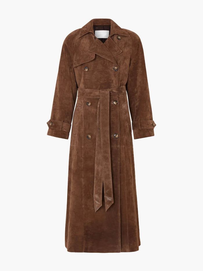 Women's Long Trench Coat Belted Waist for Autumn