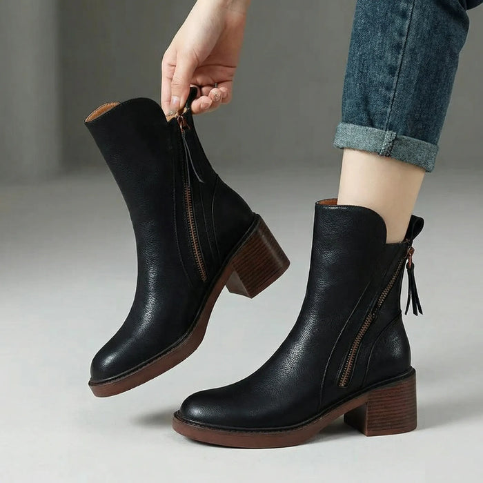 Women's Ankle Boots with Block Heel and Side Zip