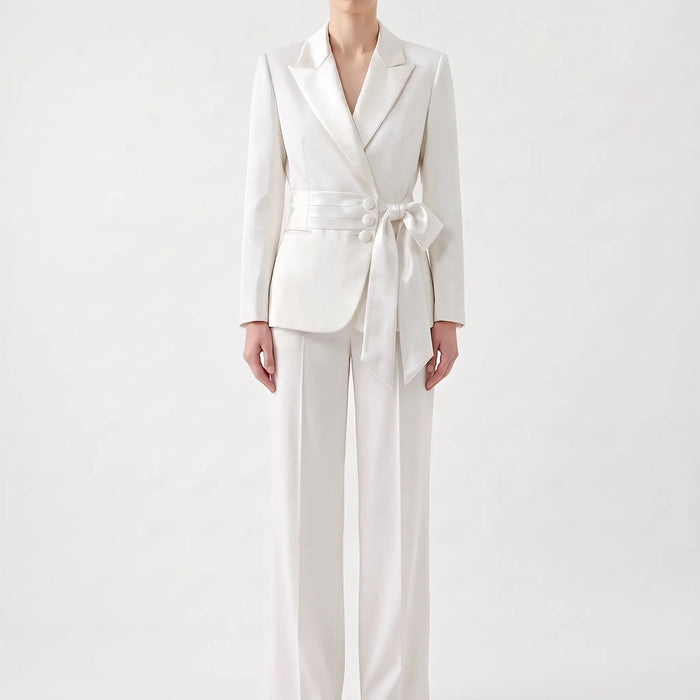 Women's Tailored Two-Piece Suit with Notch Lapel and Belted Waist