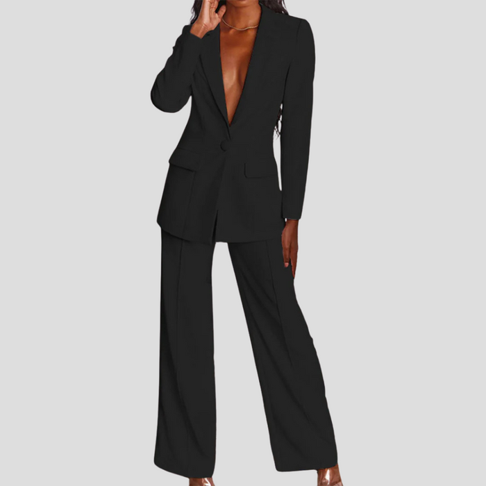 Women's Tailored Blazer and Trouser Set with Notch Lapel