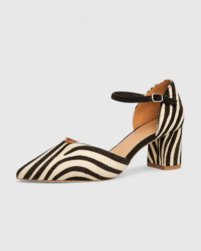 Women's Zebra Print Slingback Heels Pointed Toe Block Heel